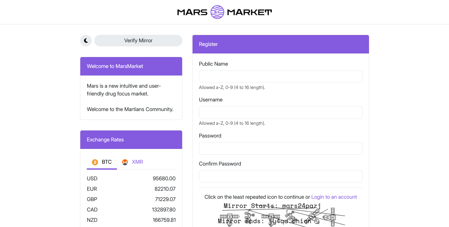 A registration form interface for creating a new account with PGP key submission